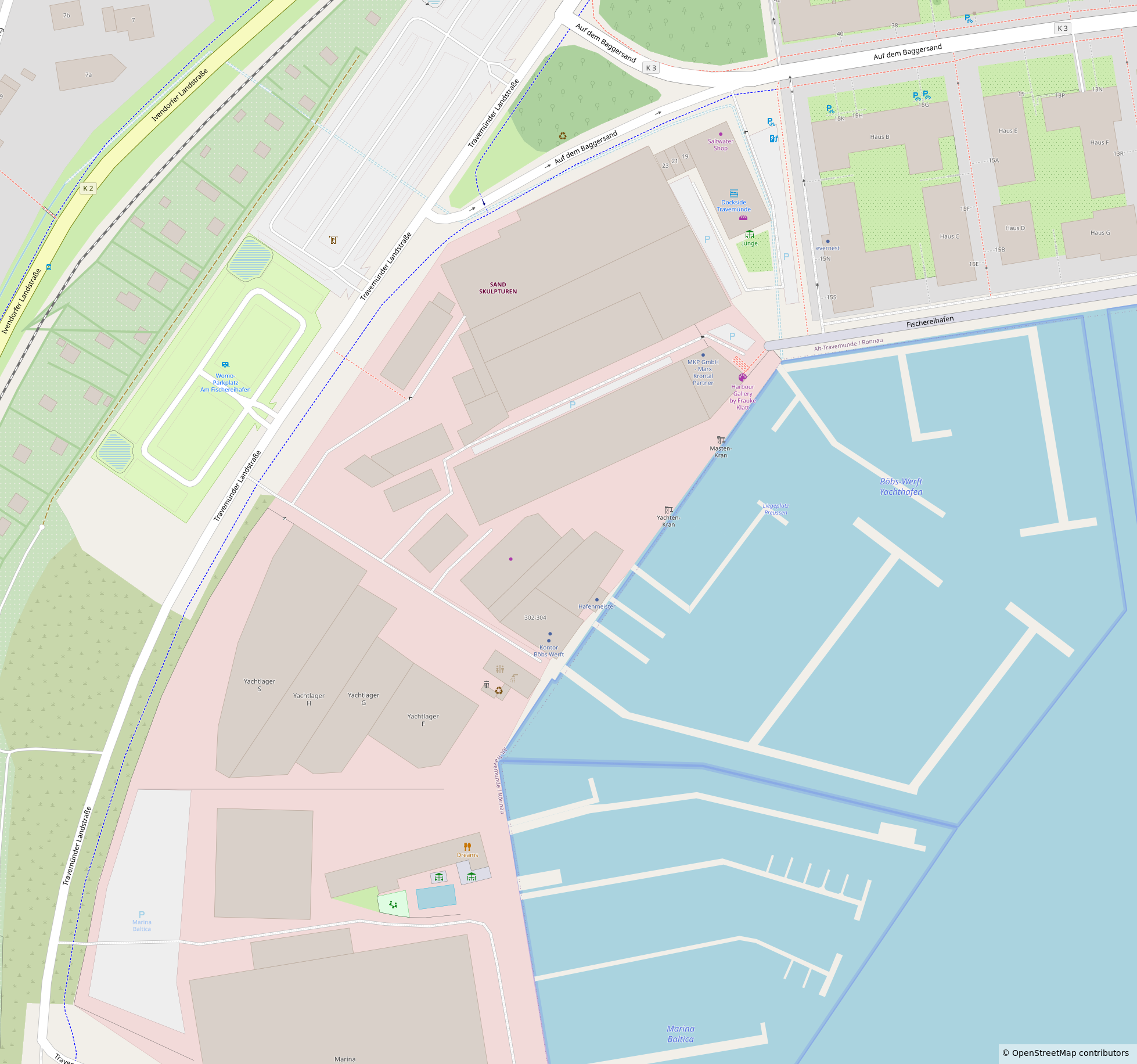 Anfahrtskarte zur Böbs-Werft in Lübeck-Travemünde